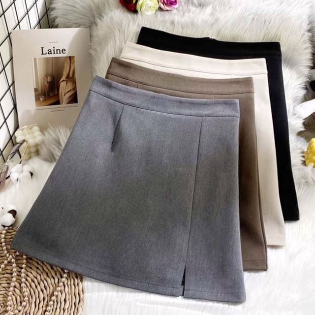 DIYI-High Rise Plain Mini A-Line Skirt