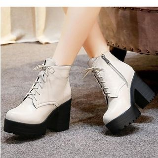 Freesia Chunky Heel Platform Lace-Up Short Boots