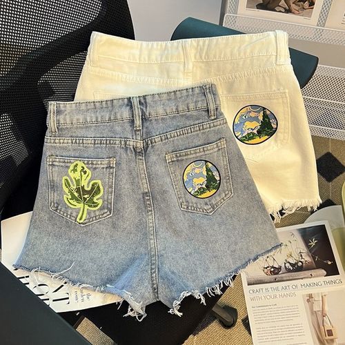 Embroidered Denim Hot Pants