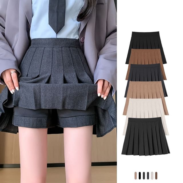 Ukiyo-High Waist Plain Pleated Mini A-Line Skirt