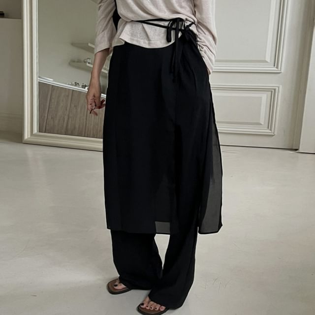 Janerium-Plain Slit Midi Wrap Skirt