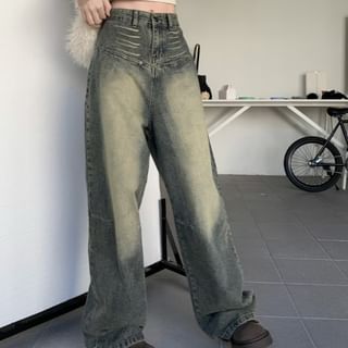 Beem-Mid Rise Washed Wide Leg Jeans