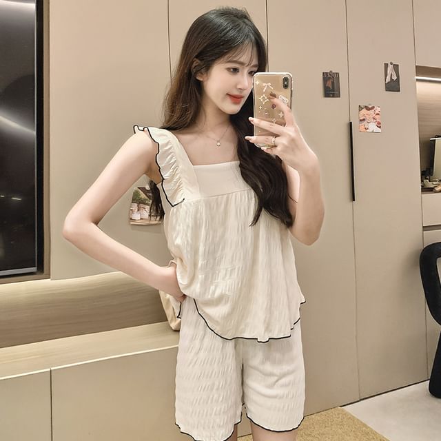Siensien-Set Contrast Trim Ruffled Padded Cami Top Shorts