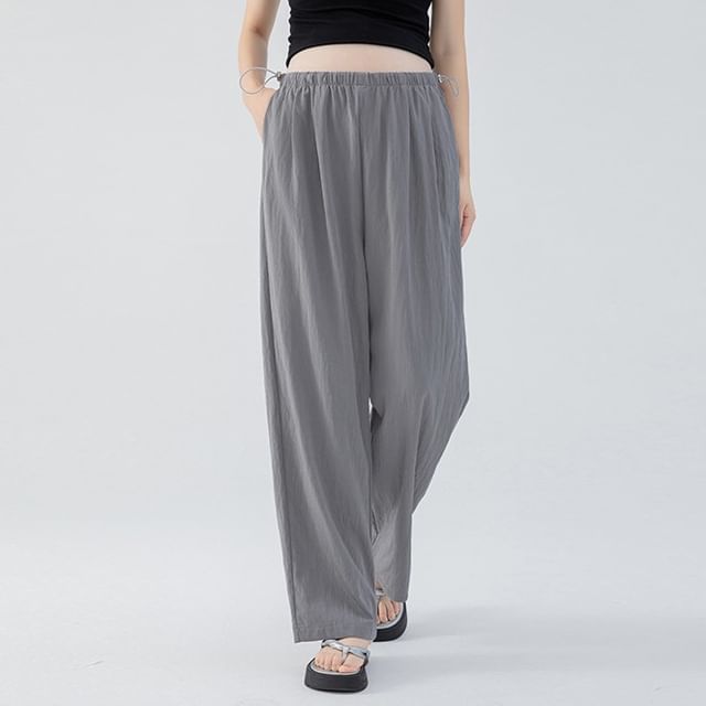 Rosy Street-Maternity Drawstring Waist Plain Wide Leg Pants