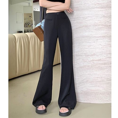 Women's Pull On High Rise Black Flared Pants - Workwear Black Flared Pants  – Moda Xpress