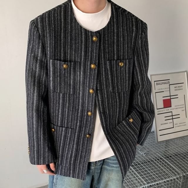 ravewider-Striped Button-Up Jacket