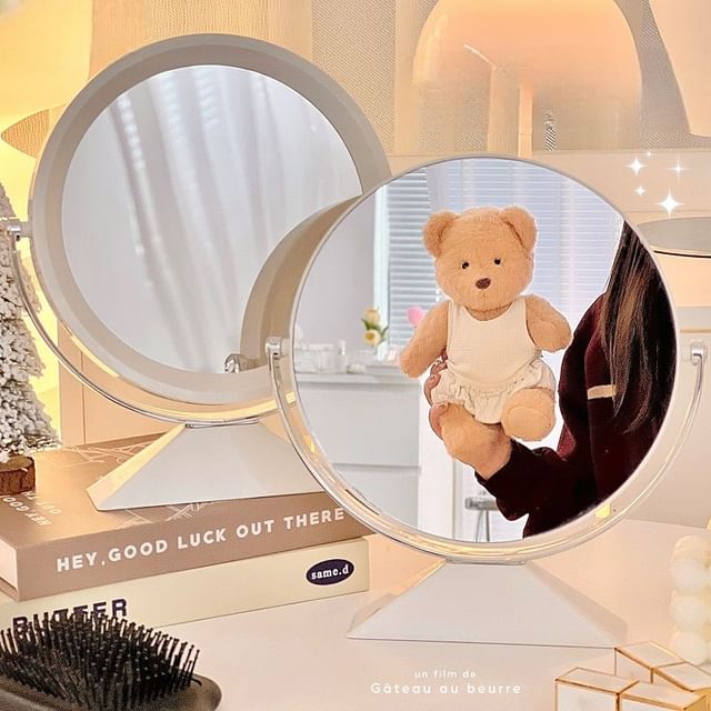 Yunikon-Round Desktop Makeup Mirror Hair Brush Set
