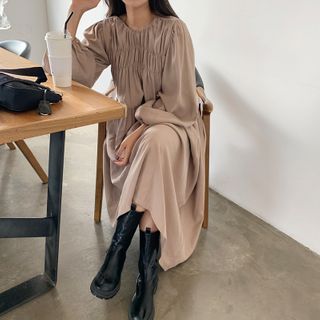 long sleeve midi shift dress