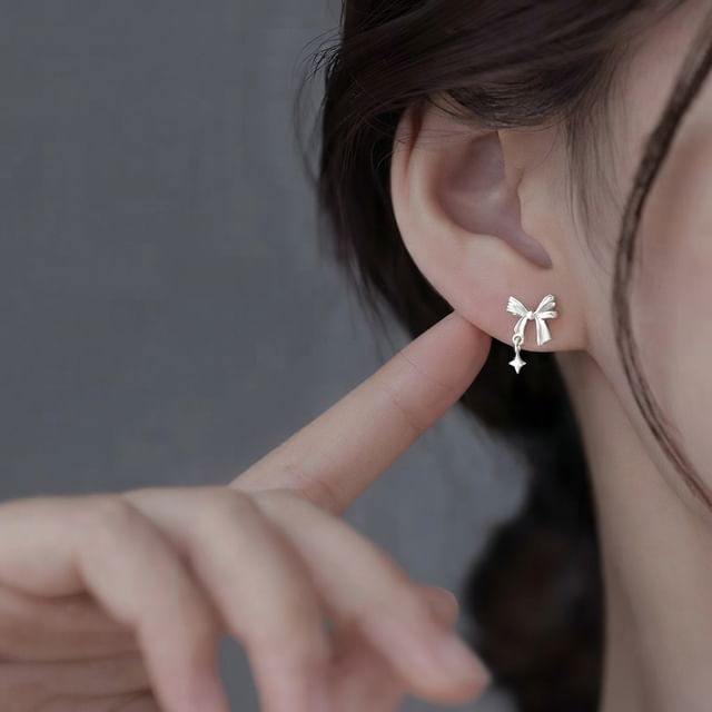pexrl jewelry-Sterling Silver Bow Stud Earring