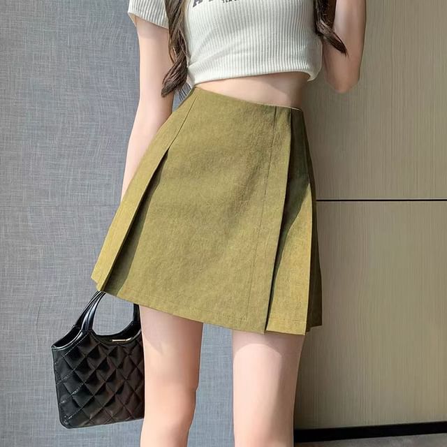 Everose-High Rise Denim Mini Skirt
