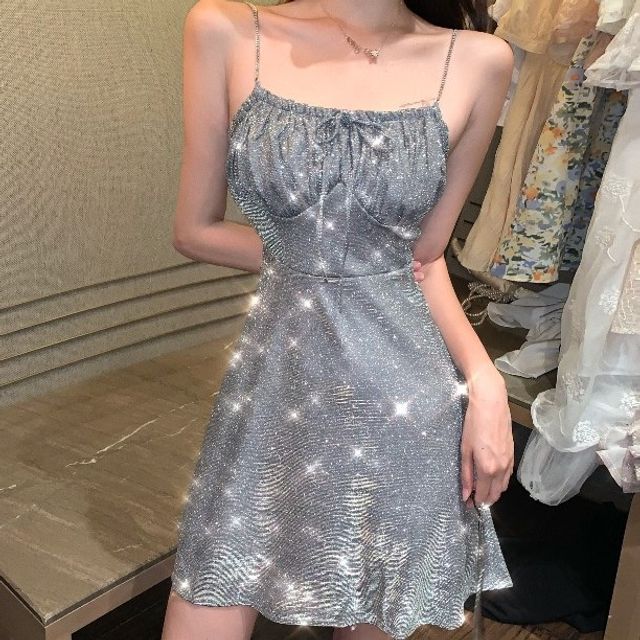 Letme - Glitter Spaghetti Strap Mini A-Line Dress | YesStyle