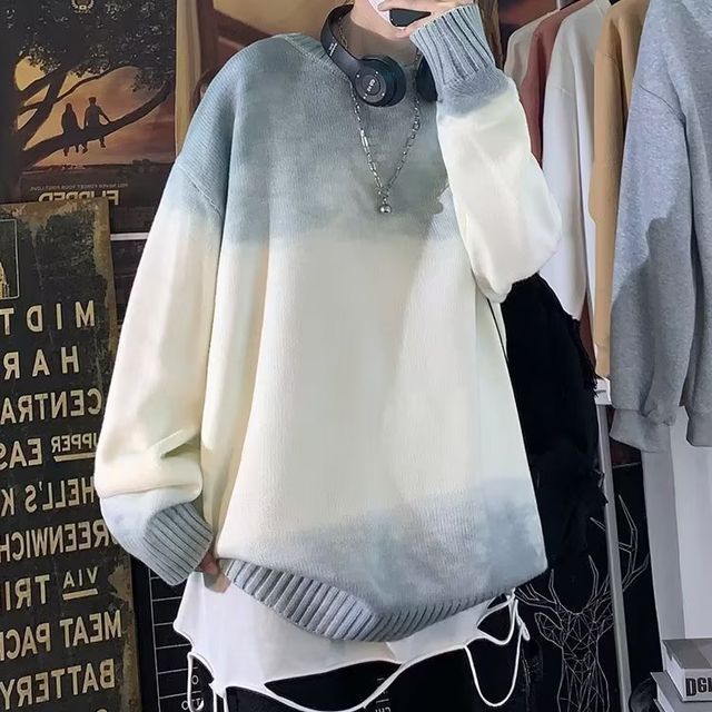 Urtishia-Oversize Long-Sleeve Gradient Knit Sweater