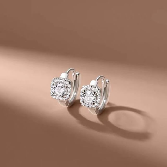 Halfla-925 Sterling Silver Rhinestone Huggie Earring