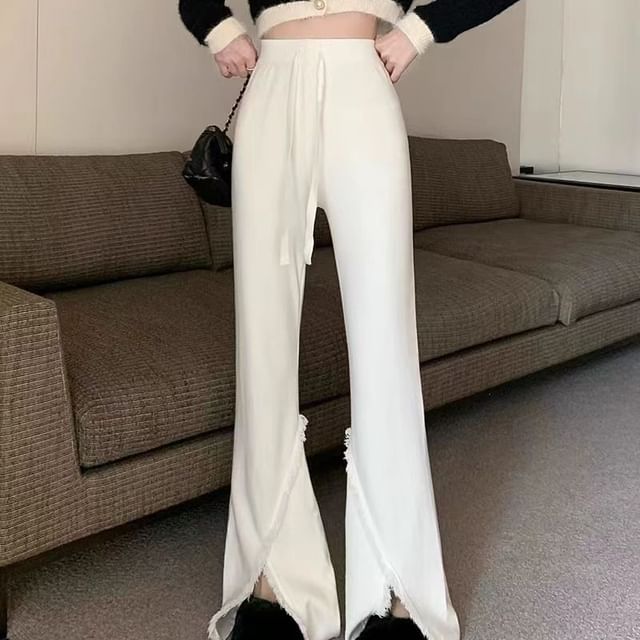 Everose-High Waist Knit Flared Pants