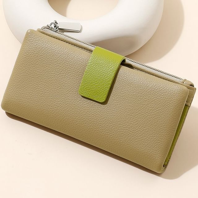 tablarosa-Two Tone Faux Leather Long Wallet