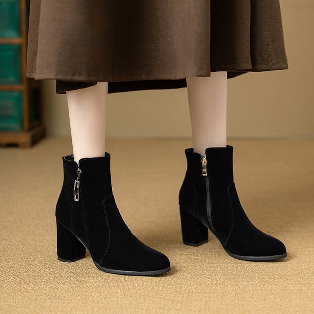 Megan-Block Heel Zip-Up Short Boots