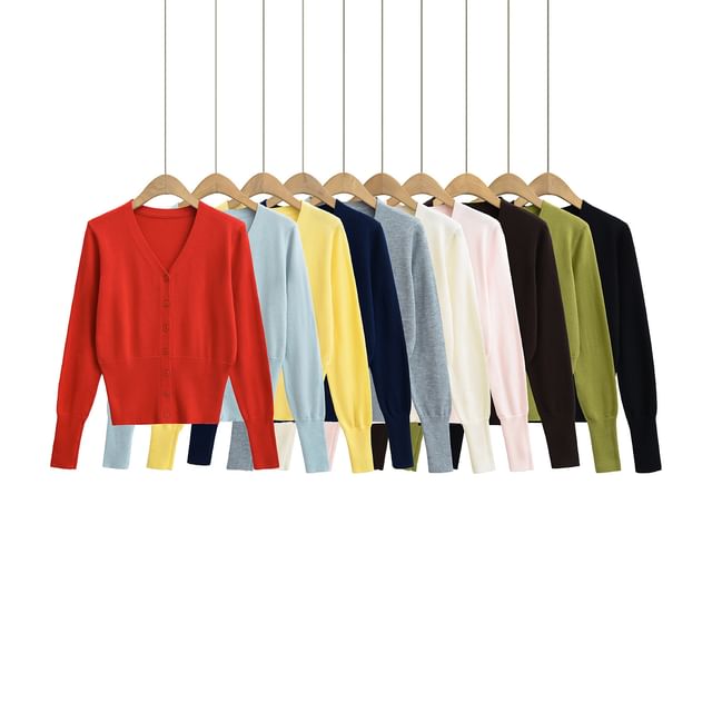 Asiris-V-Neck Plain Button-Up Cardigan
