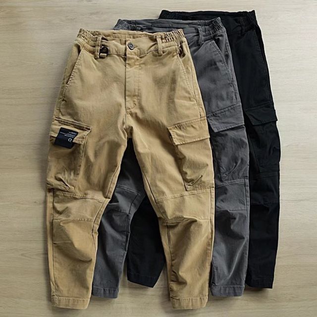 Sinlarity-Mid Rise Plain Tapered Cargo Pants