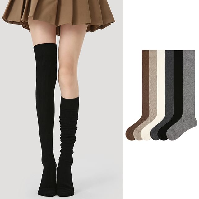 Gentiana-Plain Over The Knee Socks