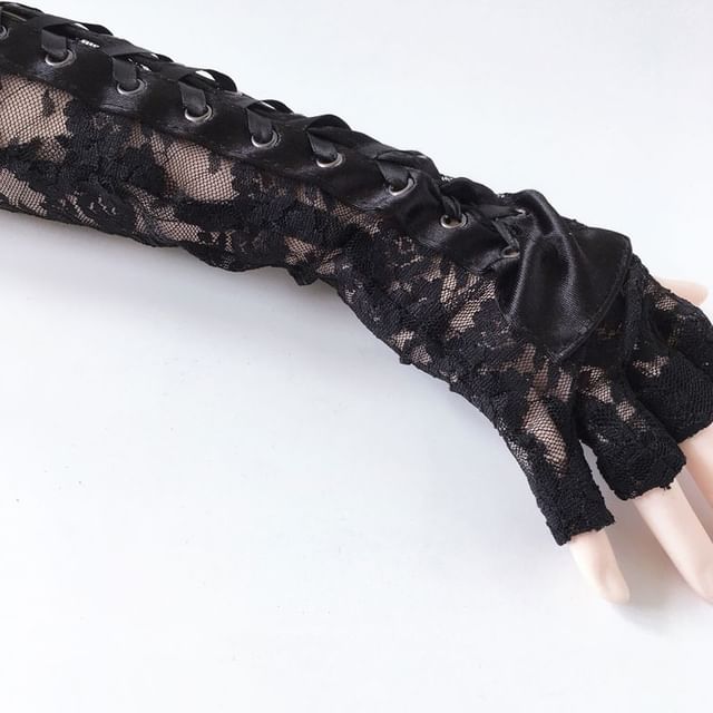 Drexxiax-Lace Up Lace Gloves