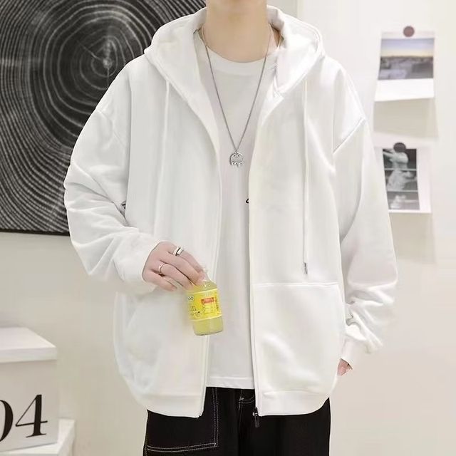 Cowpow-Plain Zip-Up Oversized Hoodie