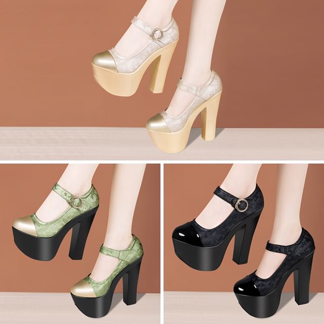 Freesia-Cap Toe Platform Chunky Heel Mary Jane Shoes
