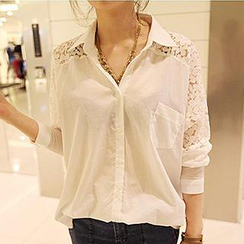 Dream Girl - Lace Inset 3/4-Sleeve Blouse