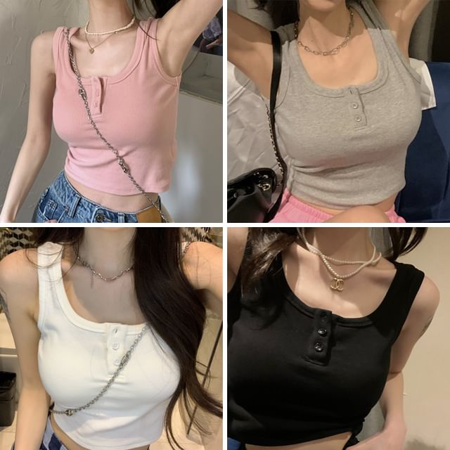 Mikiko-Henley Plain Crop Tank Top