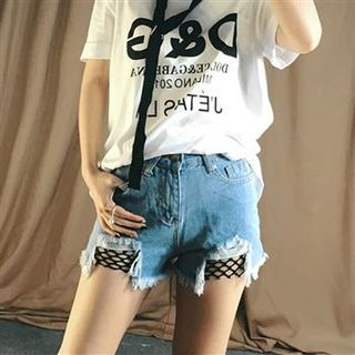 fishnet jean shorts