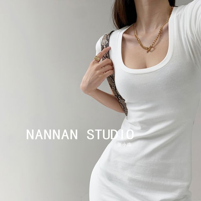 Shira-Plain U-Neck Mini Dress in 5 Colors