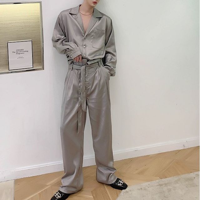 Adothuiastic-Silky Shirt Wide Leg Pants