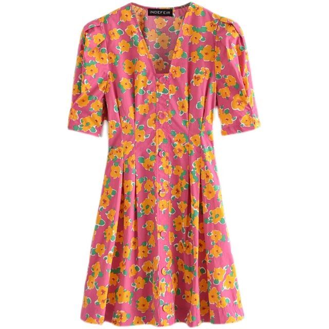 Millowmellow-Short-Sleeve V-Neck Floral Print Dress
