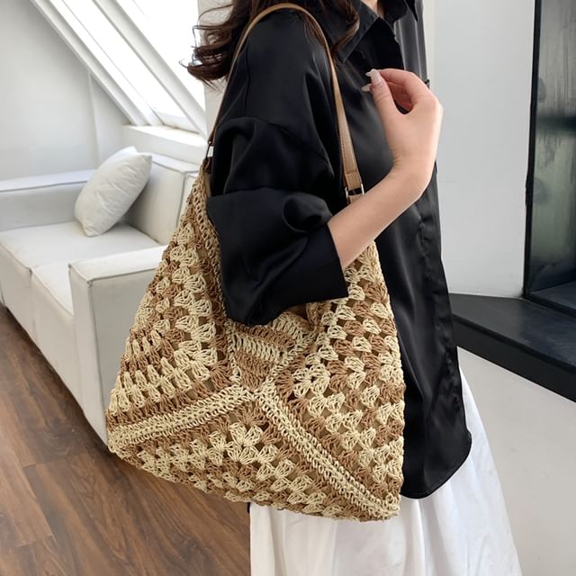 KOCORE-Two Tone Woven Tote Bag