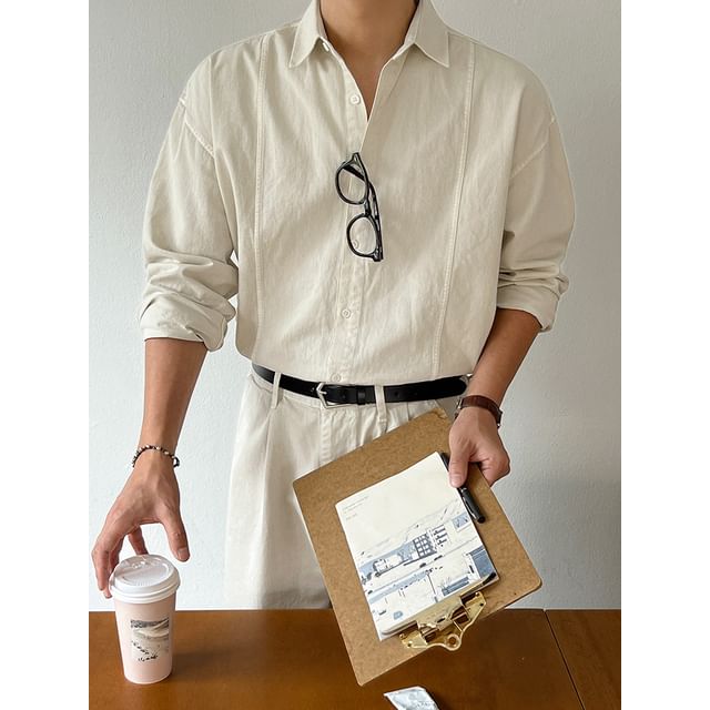 Omozando-Long-Sleeve Washed Denim Shirt