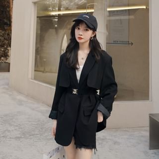JVL-Notch Lapel Plain Panel Single Breasted Blazer