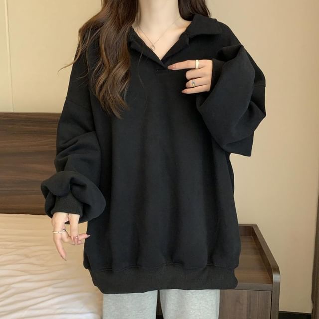Sisyphi-Collar Plain Oversized Pullover