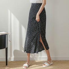 JUSTONE - Deep-Slit Long Floral Skirt JUSTONE - Deep-Slit Long Floral Skirt