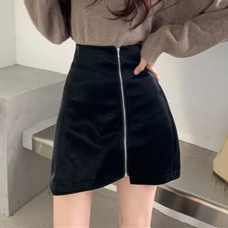 Sisyphi-High Waist Plain Asymmetrical Mini Pencil Skirt