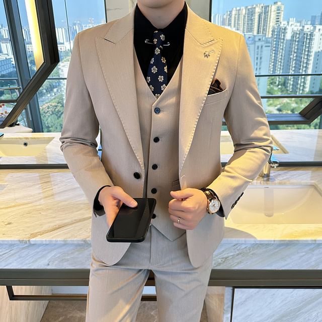 Blueforce-Set Button-Up Plain Blazer Dress Pants