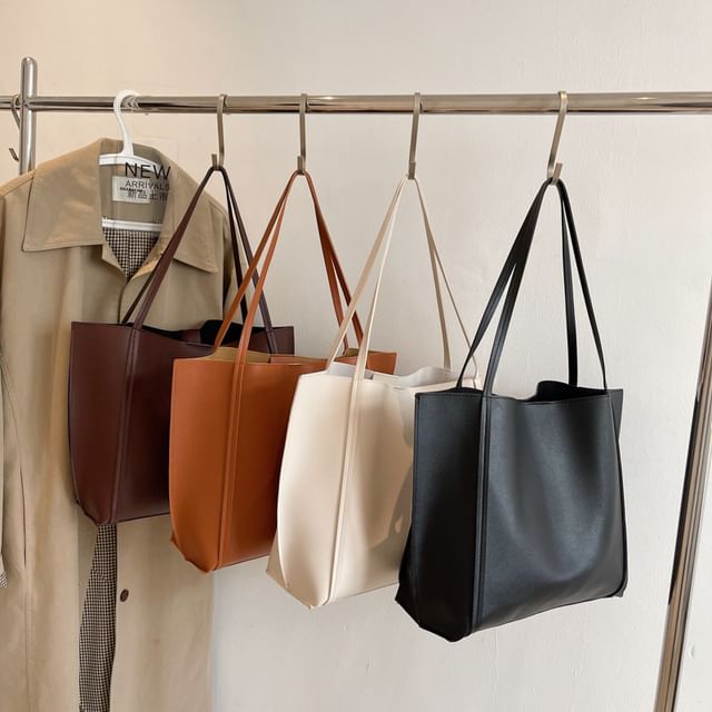 Mulgam-Plain Faux Leather Tote Bag