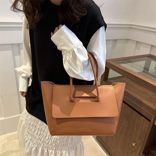 Mulgam-Flap Faux Leather Tote Bag