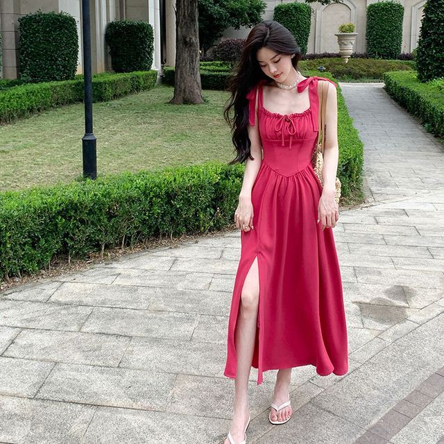 knee length dresses for ladies Boho Floral Lace Shapewear Maxi Dress