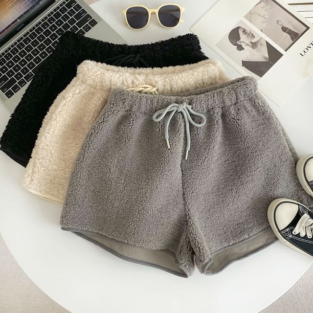 Iasia-Drawstring Waist Fleece Shorts