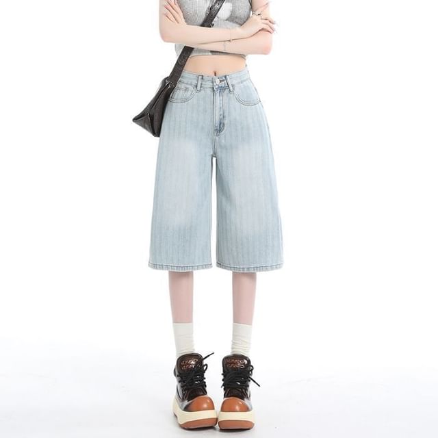 Denimot-Mid Rise Washed Wide Leg Jorts