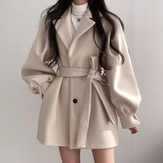 Sisyphi Long Sleeve Lapel Collar Plain Tie Waist Button Coat Sale