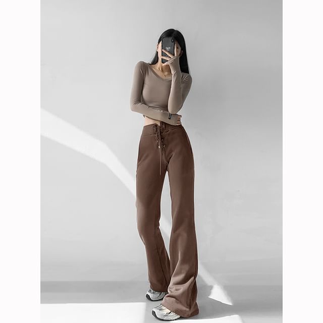 Drawstring Waist Plain Flared Sweatpants