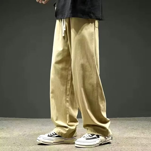 Lingaris-Mid Rise Plain Wide Leg Pants