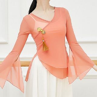 Cossita Flared-Sleeve Sheer Dance Top Sale