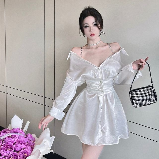 knee length dresses for ladies FAR FROM CASUAL SATIN MINI DRESS – AKIRA main image 1