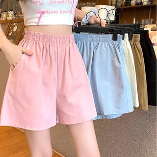 Iduna-Elastic Waist Plain Shorts